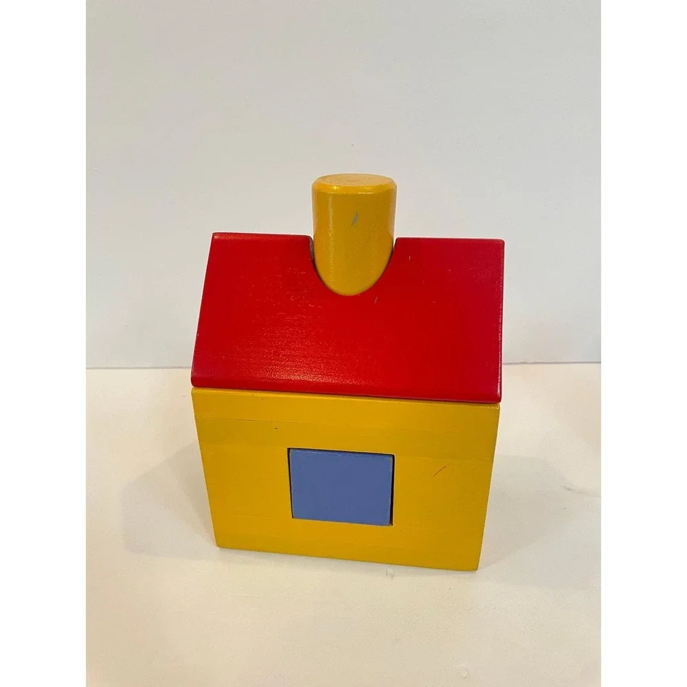 RARE Vintage IKEA Wood Building Blocks Robot and House Set Primary Colors